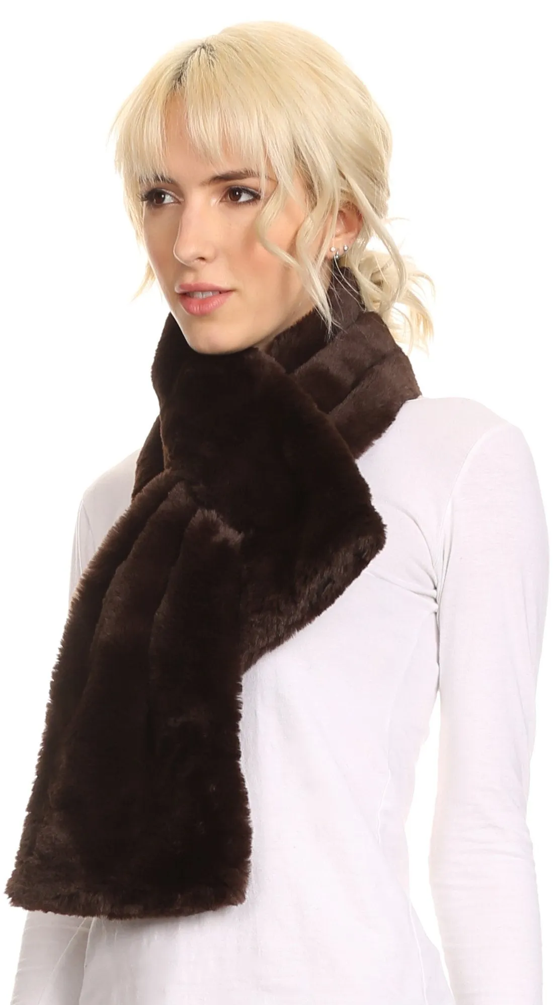 Sakkas Malen Long Rectangle Faux Fur Warm Soft Furry Wrap Around Loophole Scarf