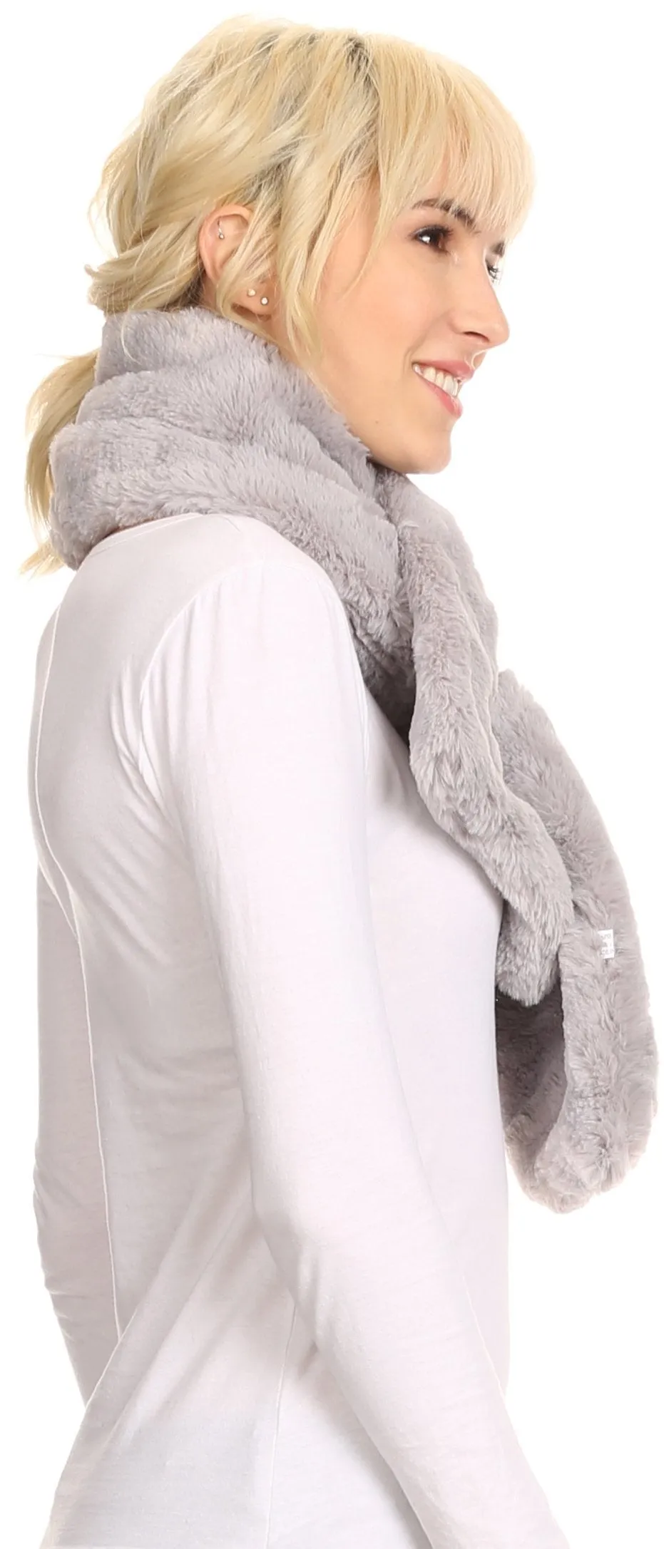 Sakkas Malen Long Rectangle Faux Fur Warm Soft Furry Wrap Around Loophole Scarf