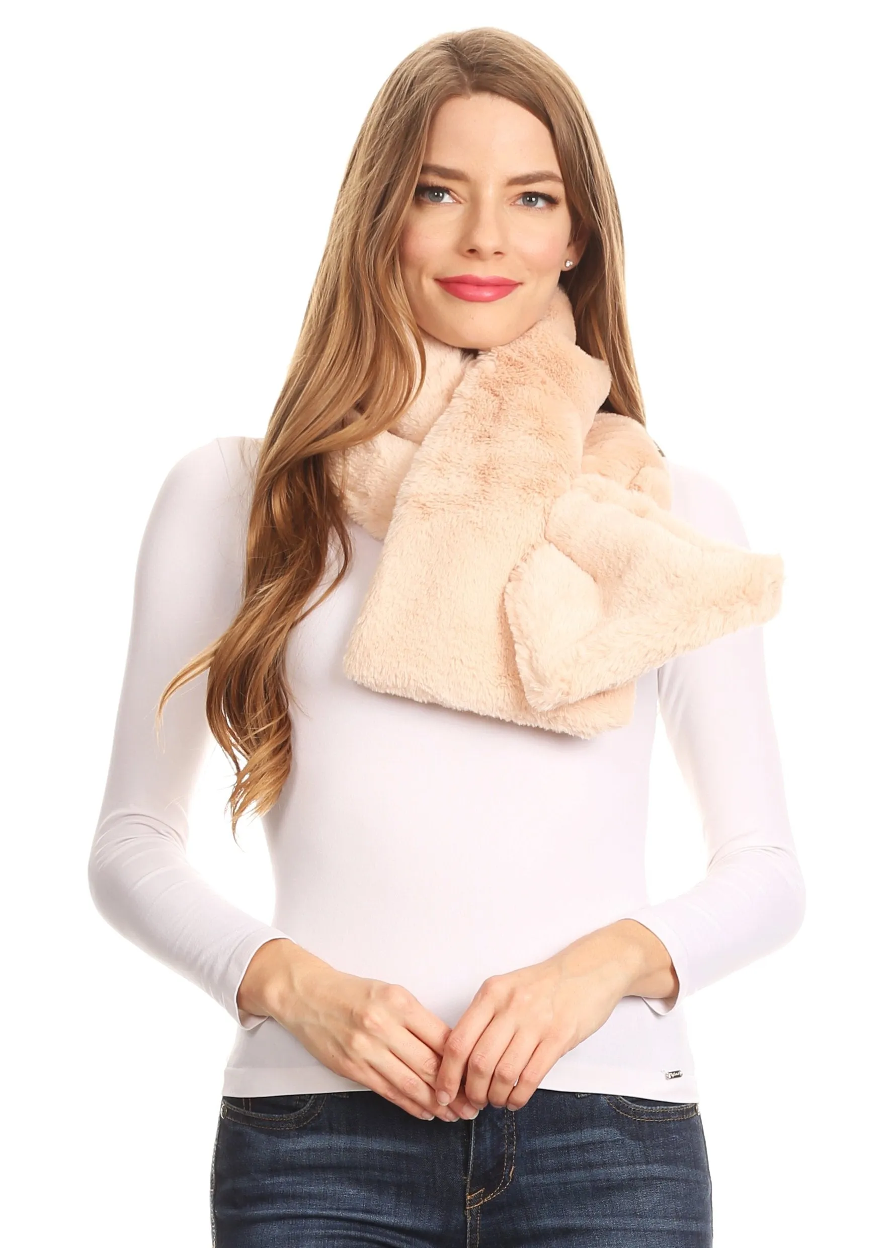 Sakkas Malen Long Rectangle Faux Fur Warm Soft Furry Wrap Around Loophole Scarf