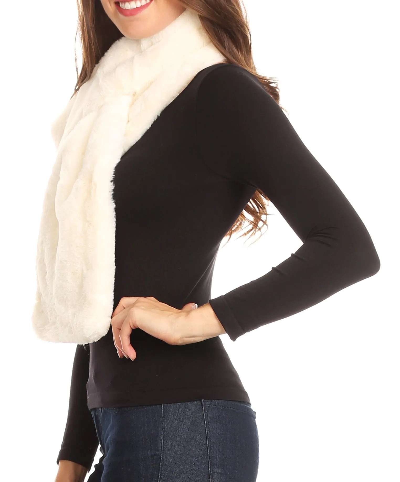 Sakkas Malen Long Rectangle Faux Fur Warm Soft Furry Wrap Around Loophole Scarf