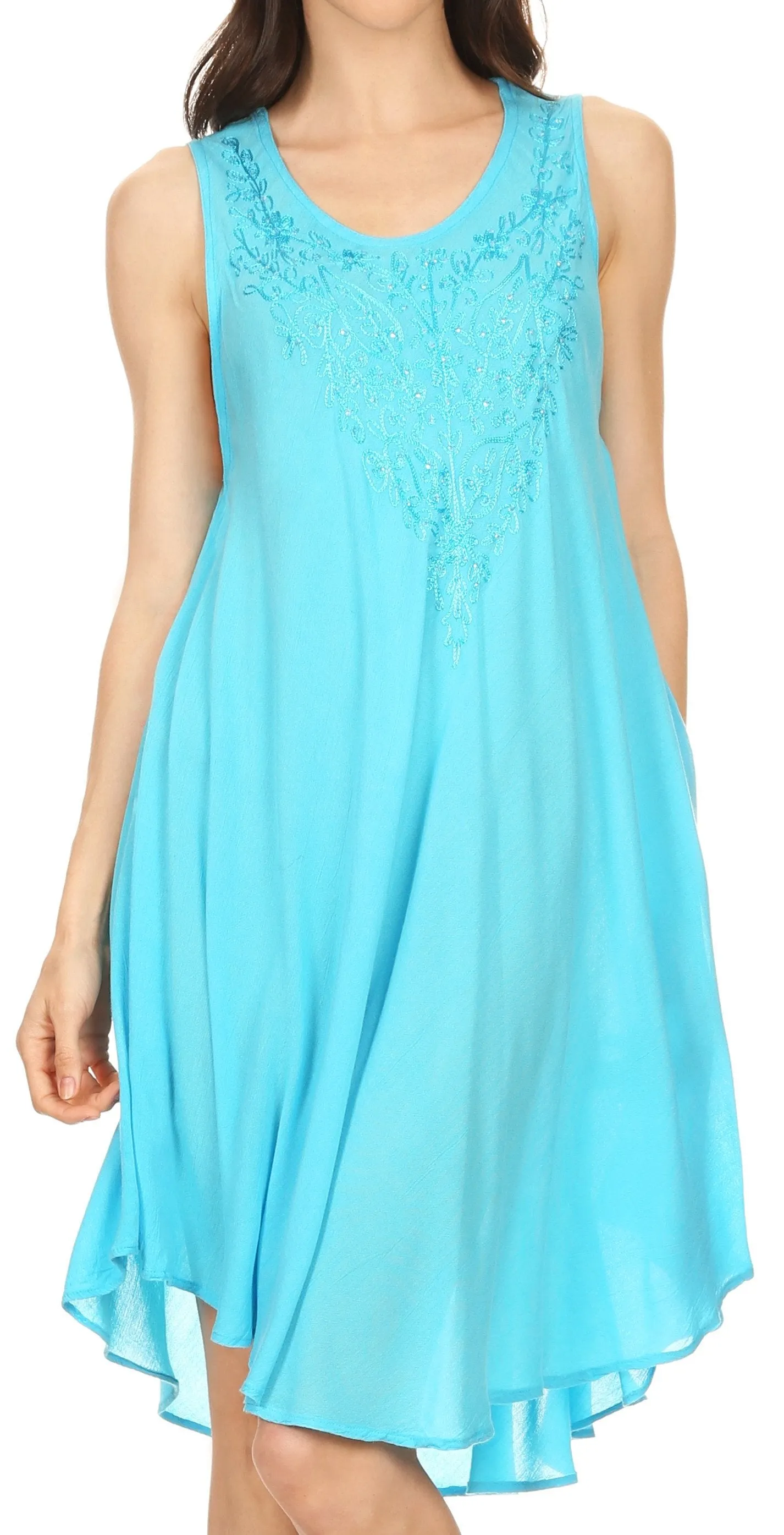 Sakkas Vilaya Short Sleeveless Embroidered Sequin Tank Top Caftan Dress / Cover Up