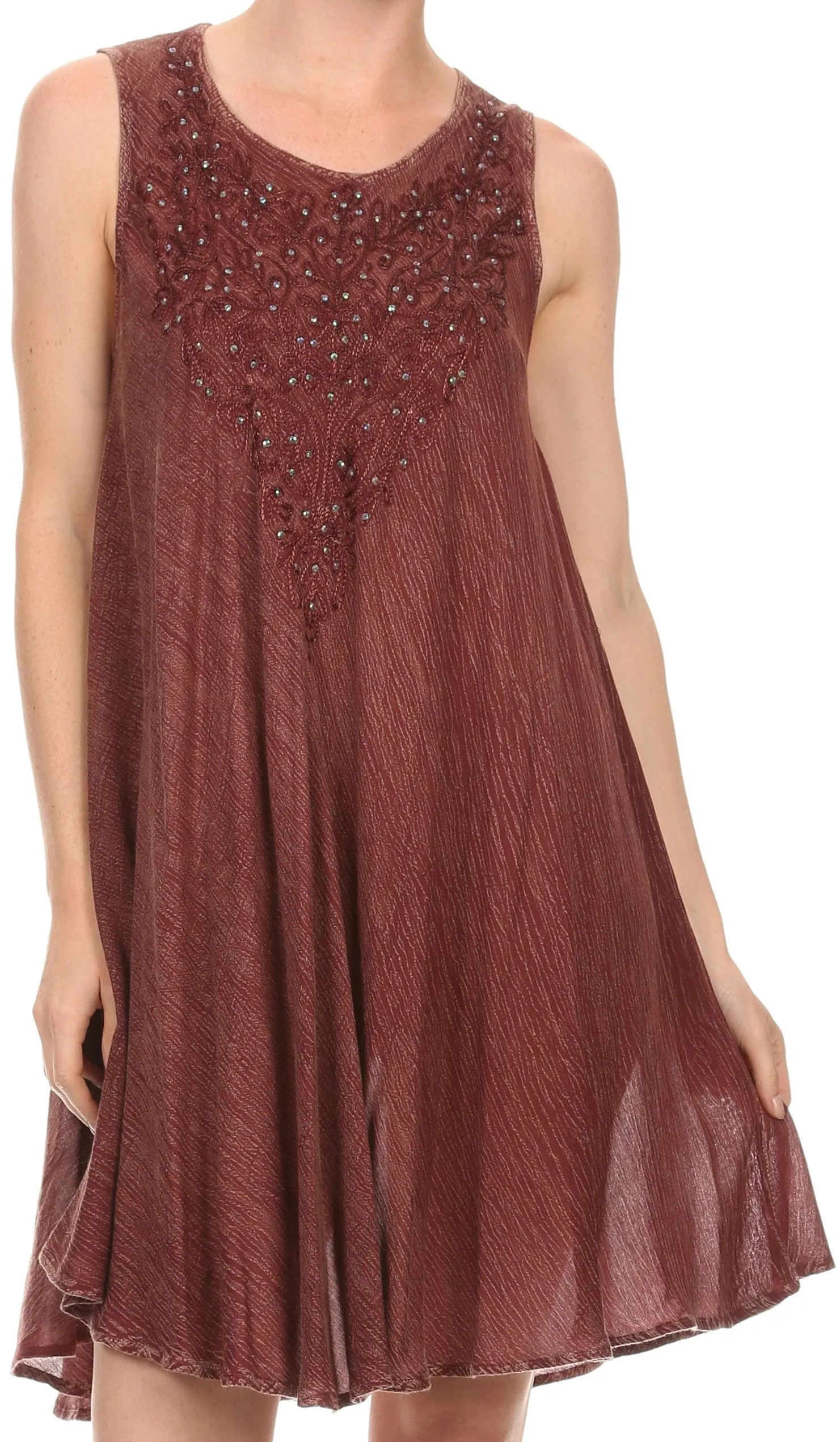 Sakkas Vilaya Short Sleeveless Embroidered Sequin Tank Top Caftan Dress / Cover Up