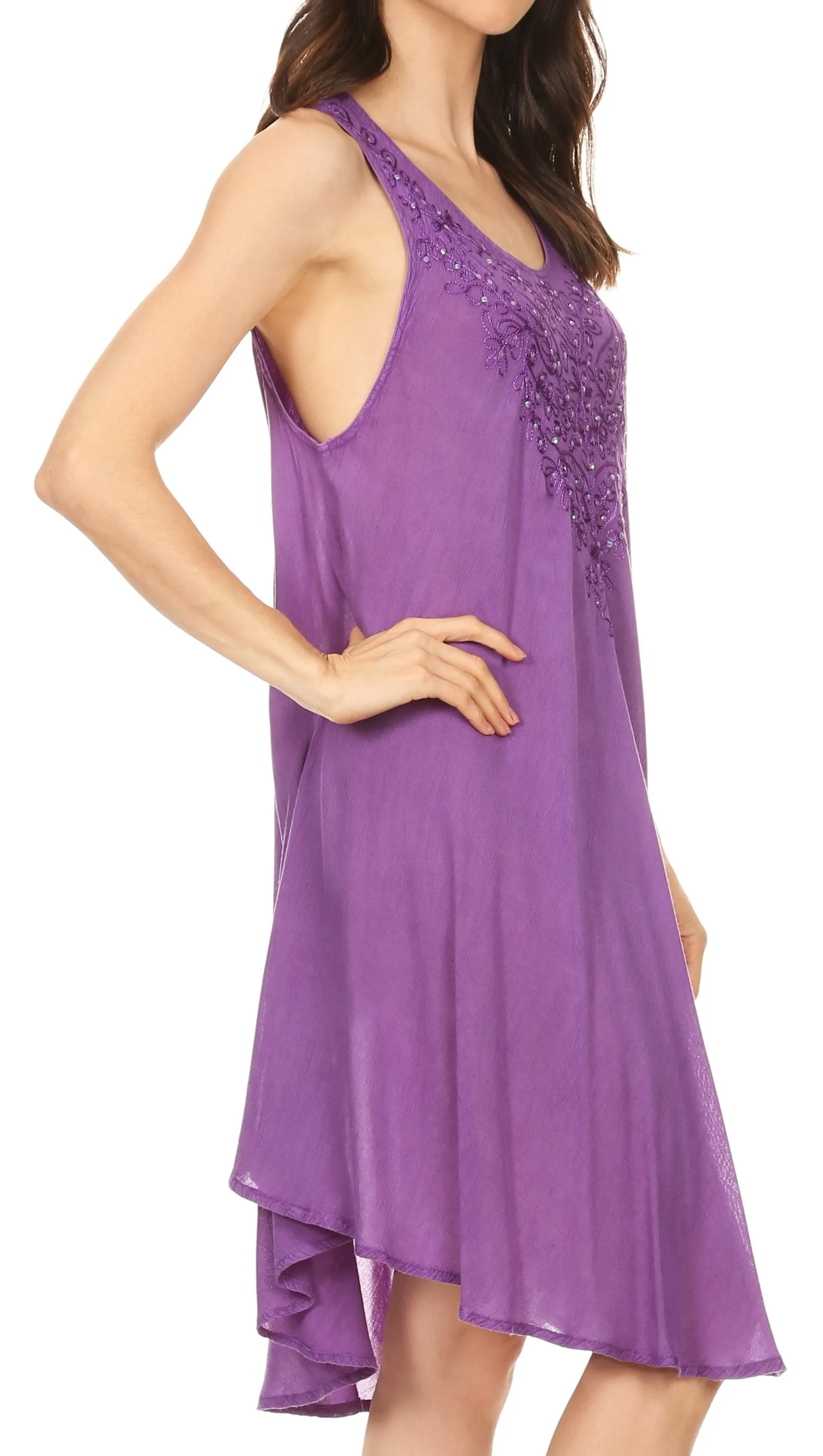 Sakkas Vilaya Short Sleeveless Embroidered Sequin Tank Top Caftan Dress / Cover Up