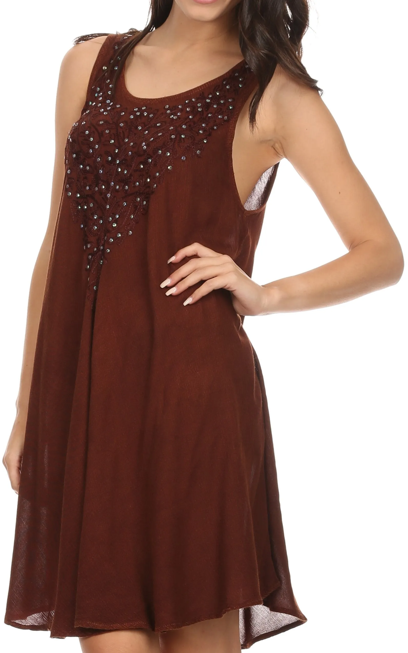 Sakkas Vilaya Short Sleeveless Embroidered Sequin Tank Top Caftan Dress / Cover Up