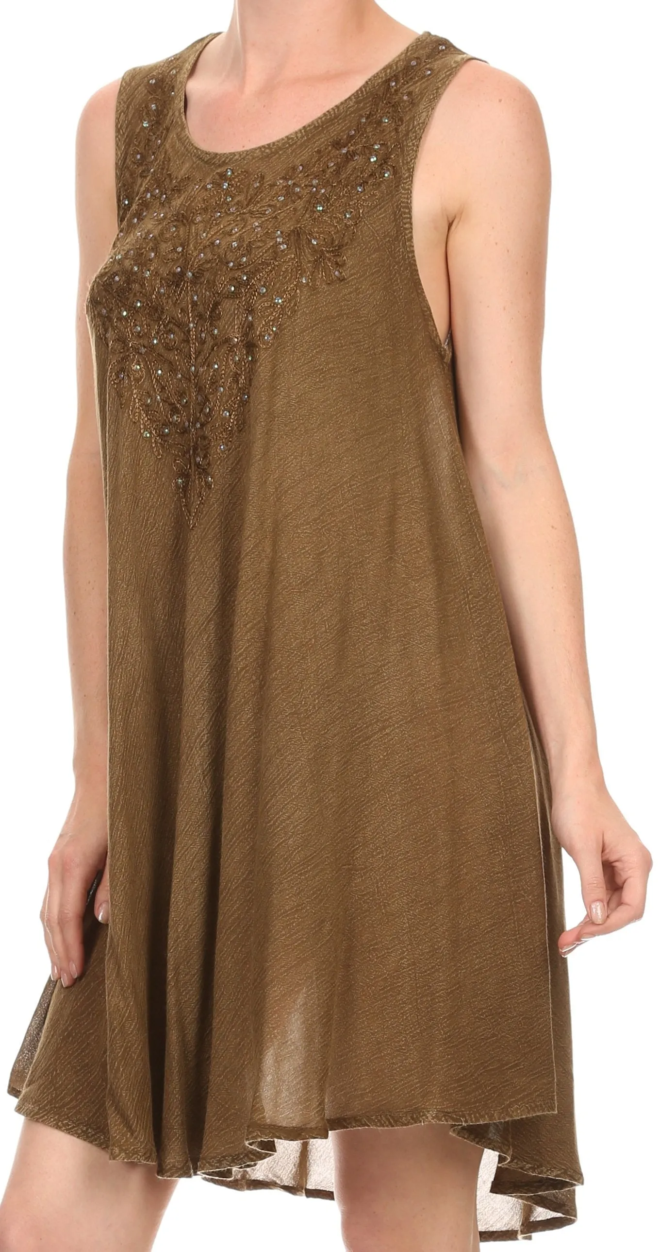 Sakkas Vilaya Short Sleeveless Embroidered Sequin Tank Top Caftan Dress / Cover Up