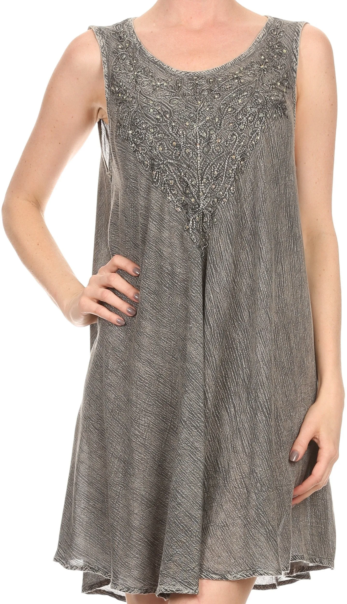 Sakkas Vilaya Short Sleeveless Embroidered Sequin Tank Top Caftan Dress / Cover Up