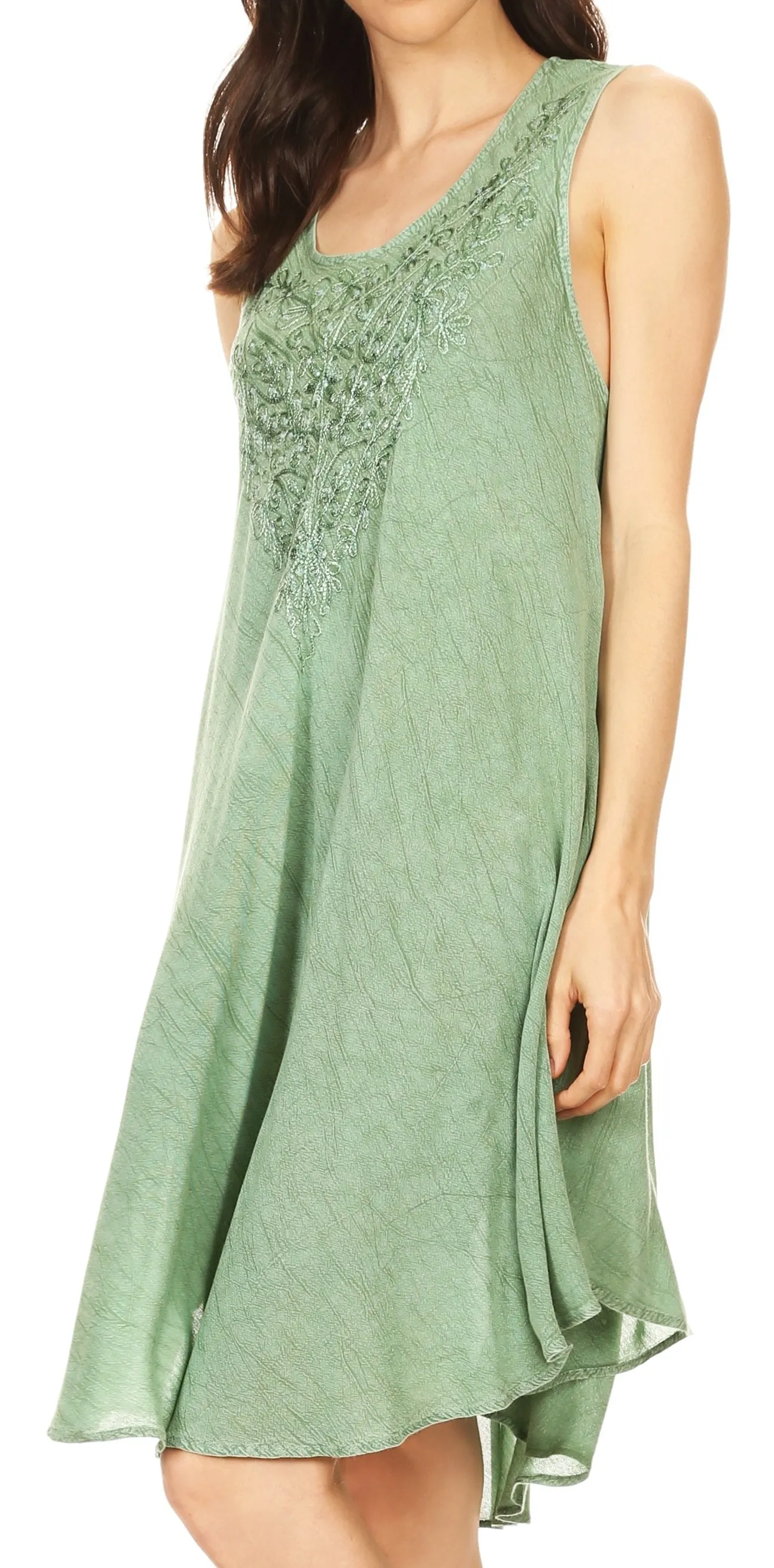 Sakkas Vilaya Short Sleeveless Embroidered Sequin Tank Top Caftan Dress / Cover Up