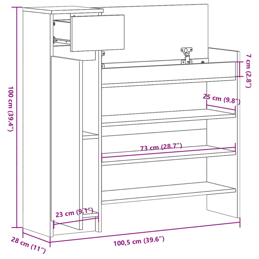 Shoe Cabinet Smoked Oak 100.5x28x100 cm Engineered Wood