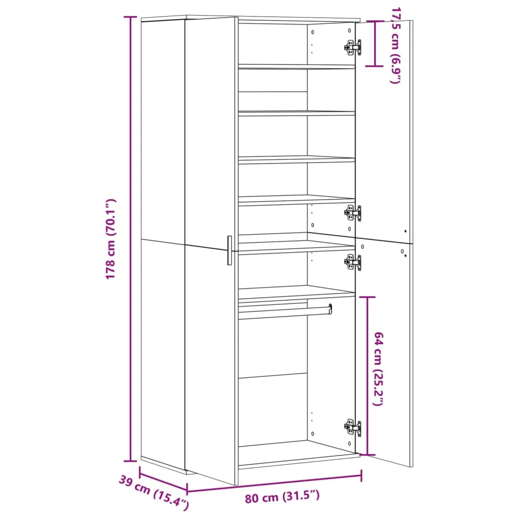 Shoe Cabinet White 80x39x178 cm Engineered Wood