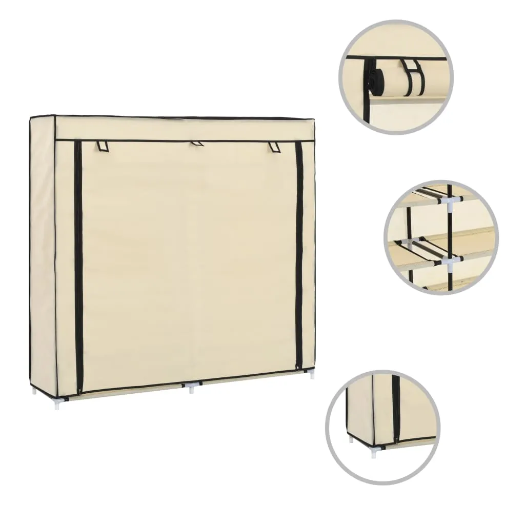 Shoe Cabinet with Cover Cream 115x28x110 cm Fabric