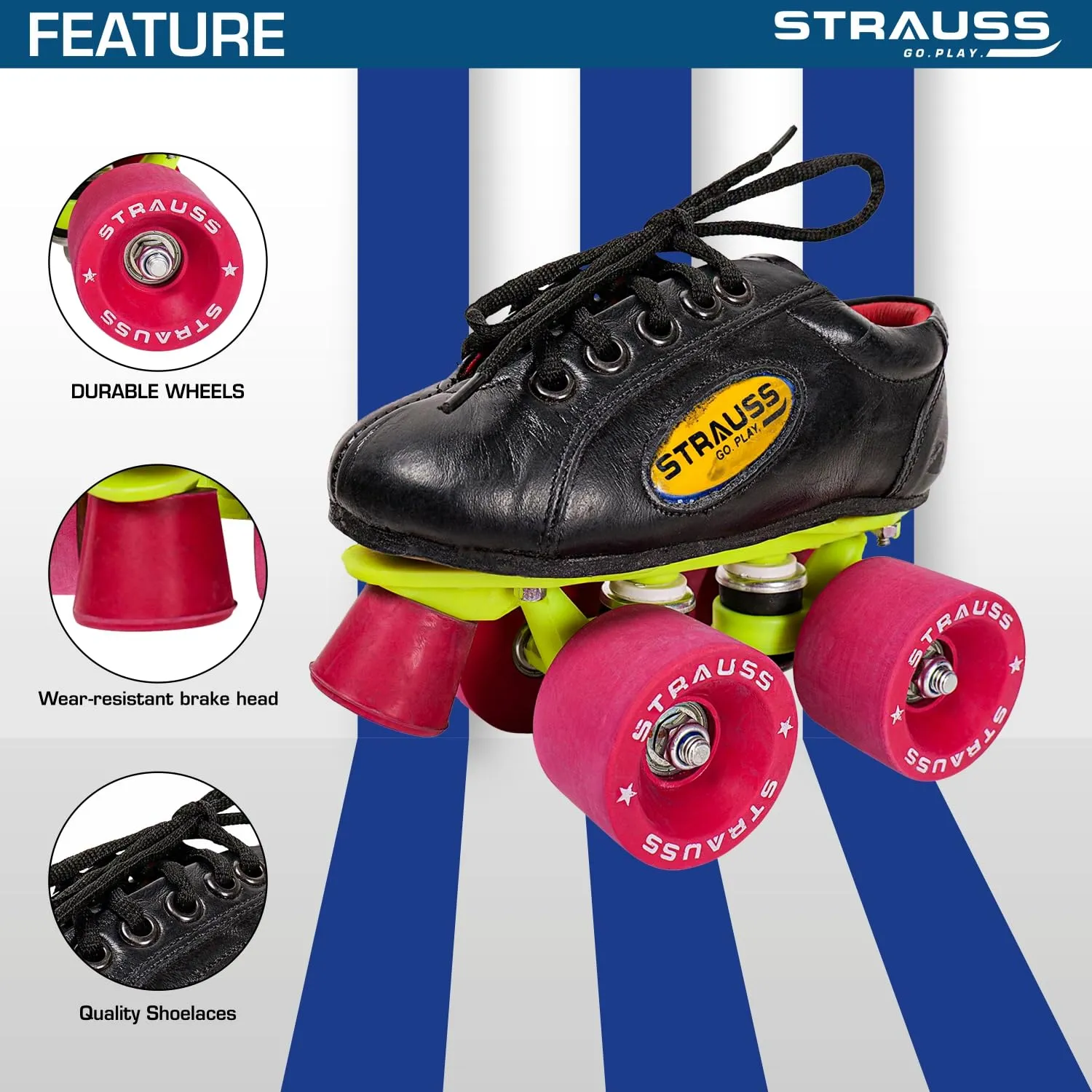 STRAUSS Gripper Skating Shoes | Fixed Body Roller Skates | Shoe Skate with Rubber Wheel |Ideal for Boys, Girls and Kids |Suitable for All Skill Level | Ideal for Kids (9-10 Years),Size-2, (Red/Black)