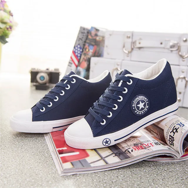 Summer Wedges Canvas Shoes Women Casual Shoes Female Cute White Basket Stars Zapatos Mujer Trainers 5 cm Height