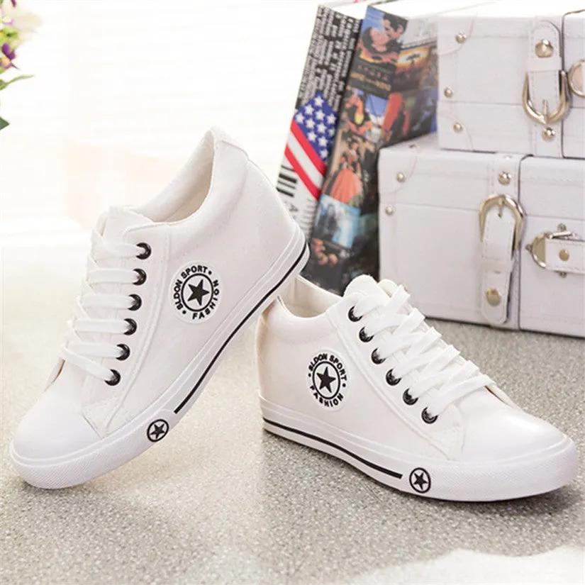 Summer Wedges Canvas Shoes Women Casual Shoes Female Cute White Basket Stars Zapatos Mujer Trainers 5 cm Height