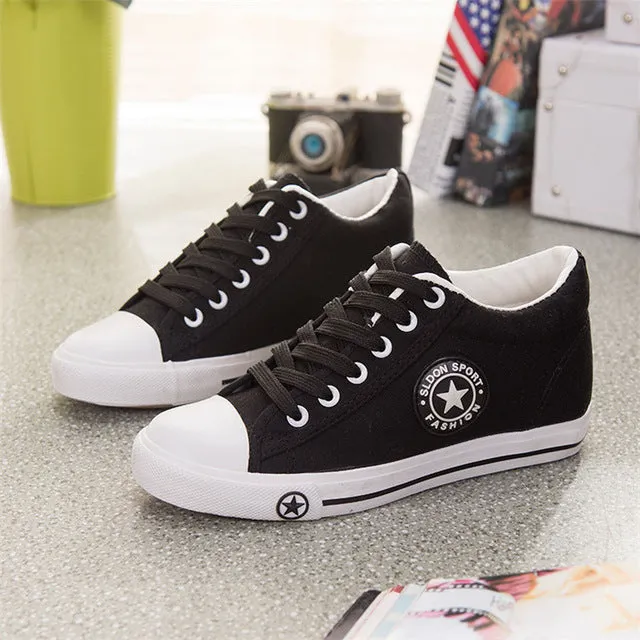 Summer Wedges Canvas Shoes Women Casual Shoes Female Cute White Basket Stars Zapatos Mujer Trainers 5 cm Height