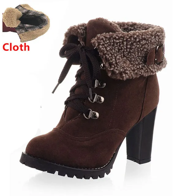 TAOFFEN women high heel half short ankle boots winter martin snow botas fashion footwear warm heels boot shoes AH195 size 32-43