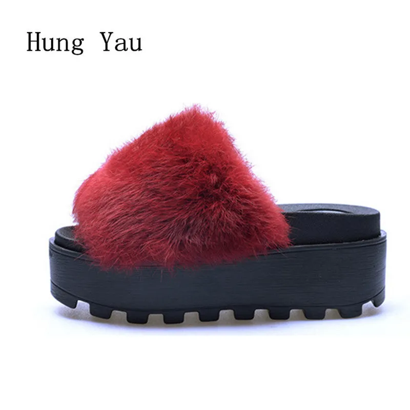 Women Flips Flops 2017 Winter Warm Fur Shoes Woman Slippers Fashion Platform Female Slides Shoes Woman Flat Slippers Women