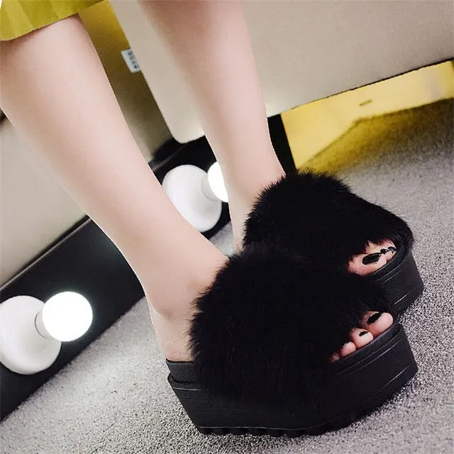 Women Flips Flops 2017 Winter Warm Fur Shoes Woman Slippers Fashion Platform Female Slides Shoes Woman Flat Slippers Women