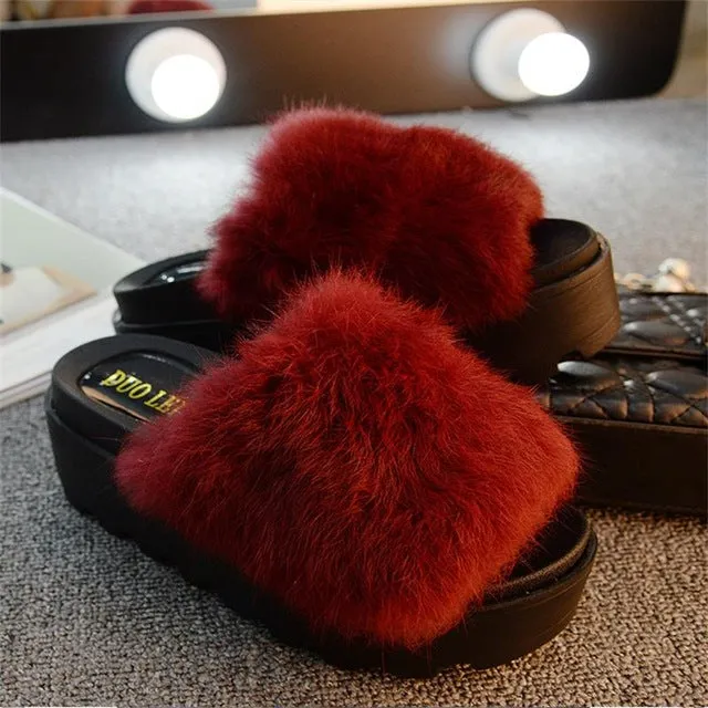 Women Flips Flops 2017 Winter Warm Fur Shoes Woman Slippers Fashion Platform Female Slides Shoes Woman Flat Slippers Women