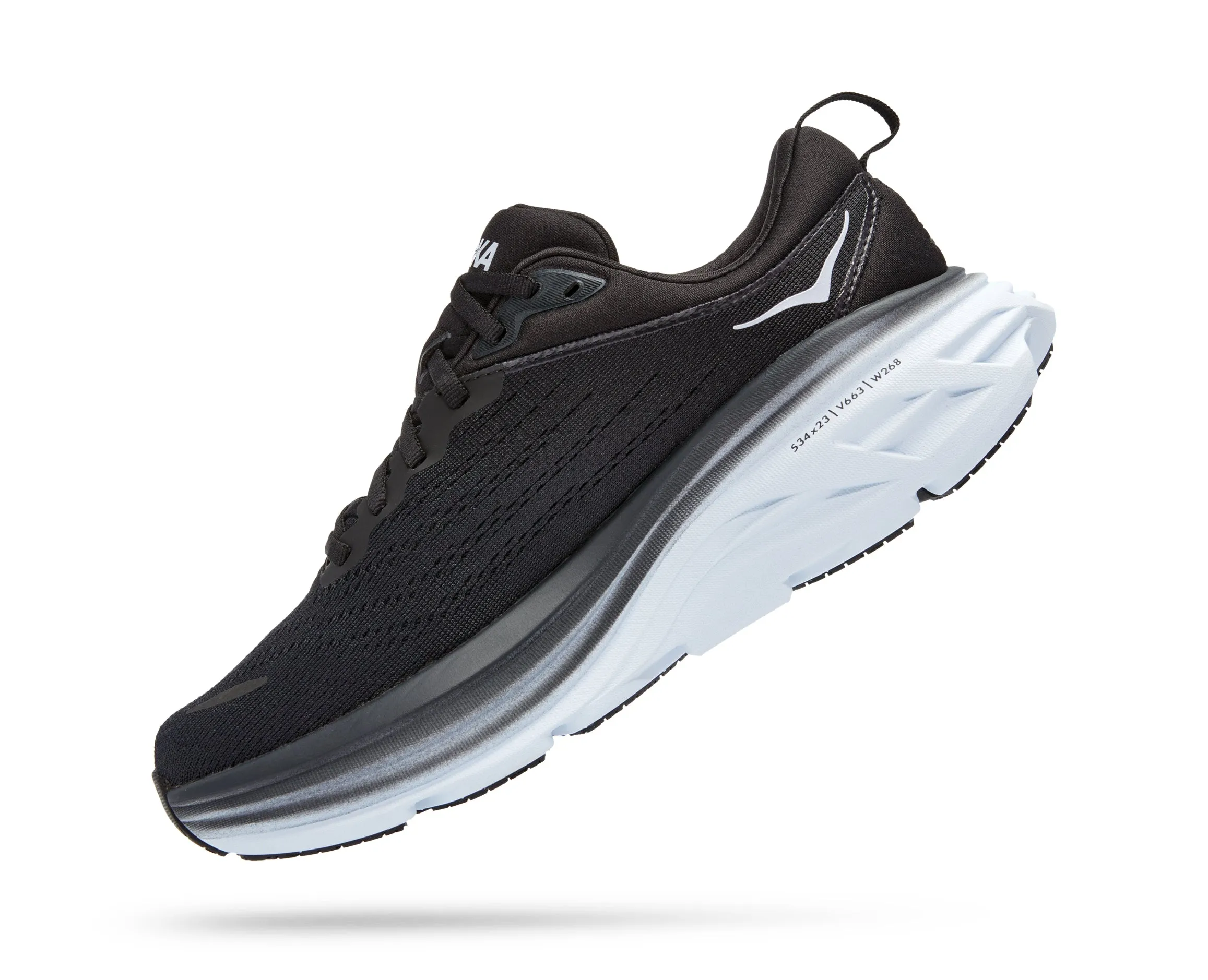 Women's Hoka Bondi 8 Color: Black/White (WIDE WIDTH)