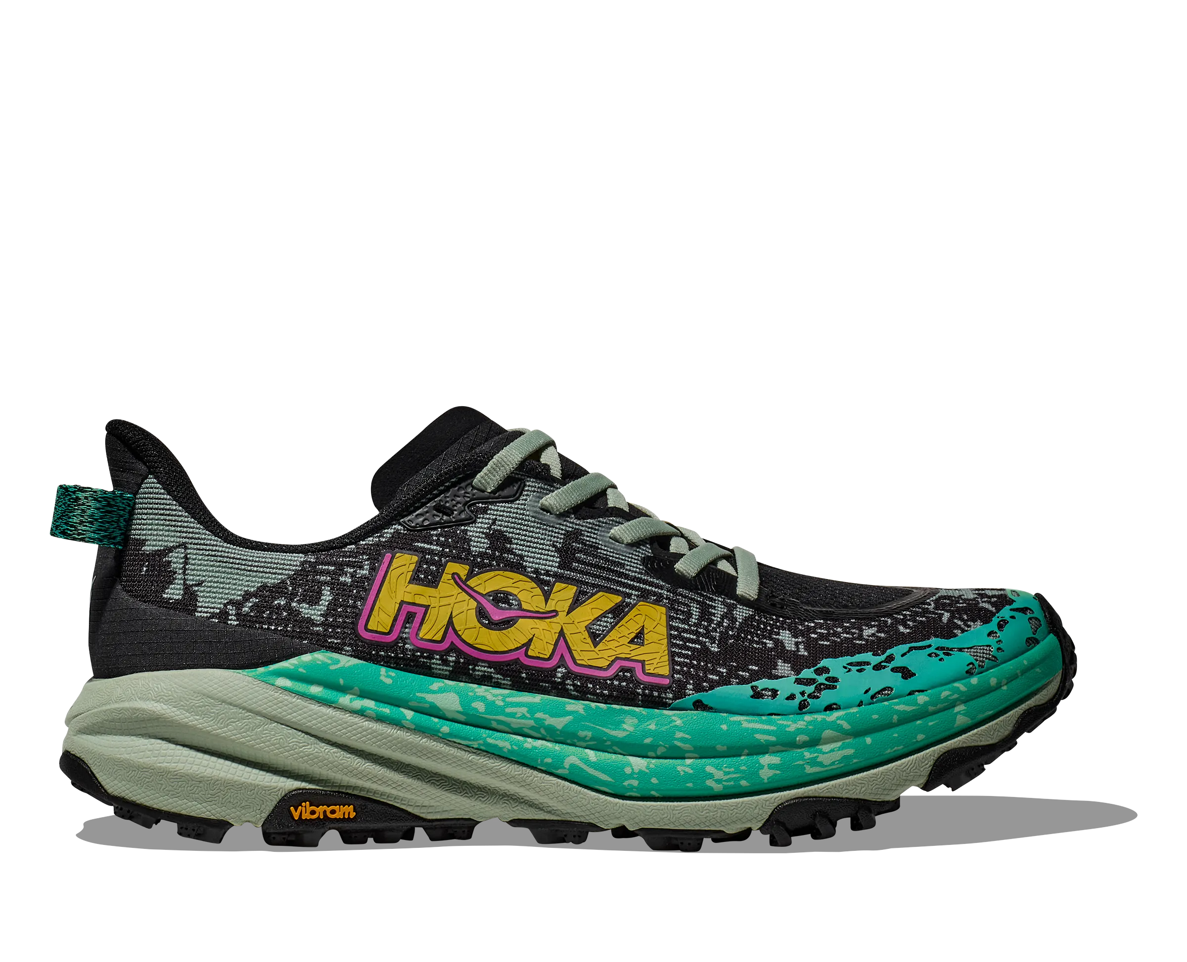 Women's Hoka Speedgoat 6 Color: Black / Aloe Vera