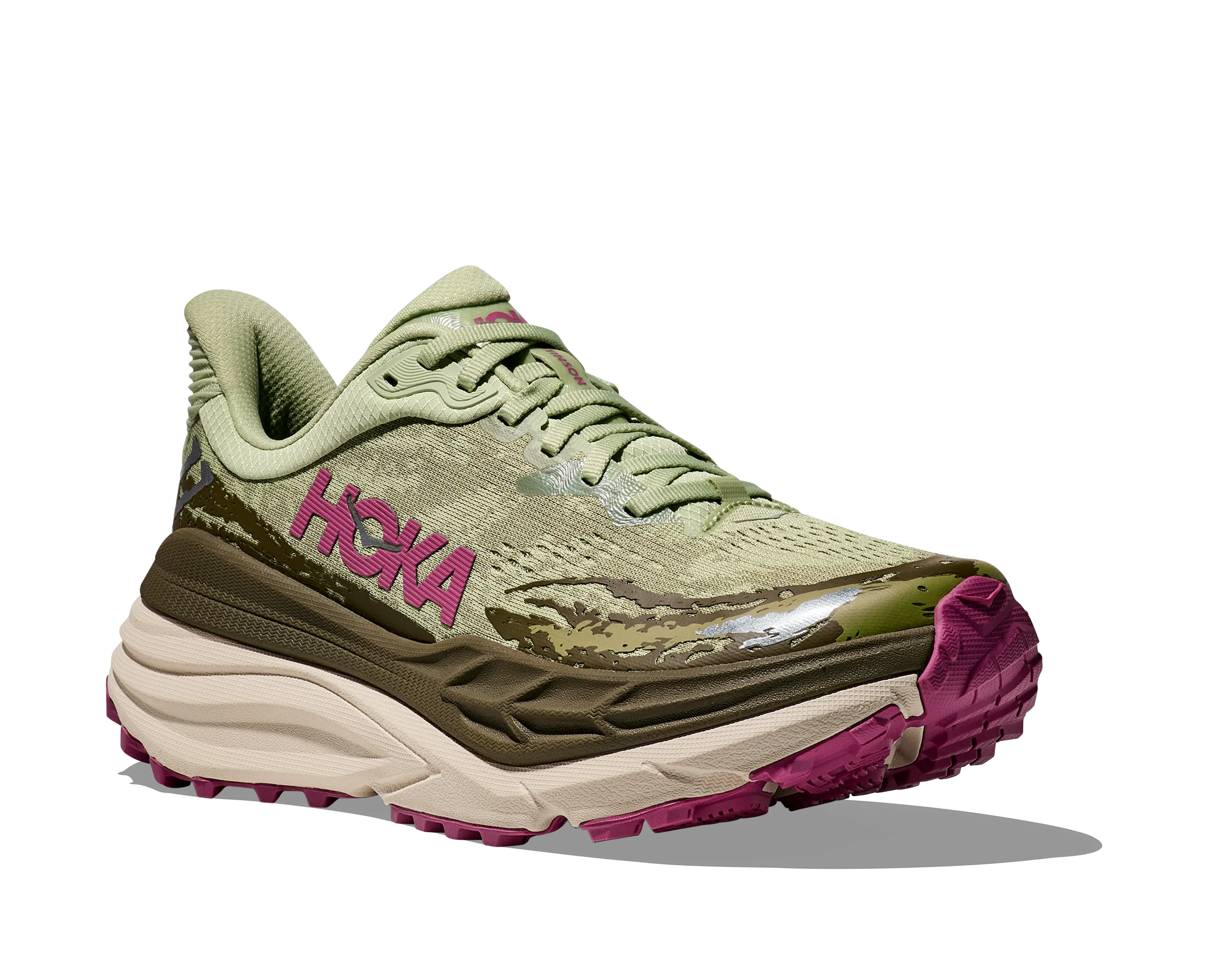 Women's Hoka Stinson 7 Color: Seed Green / Beet Root