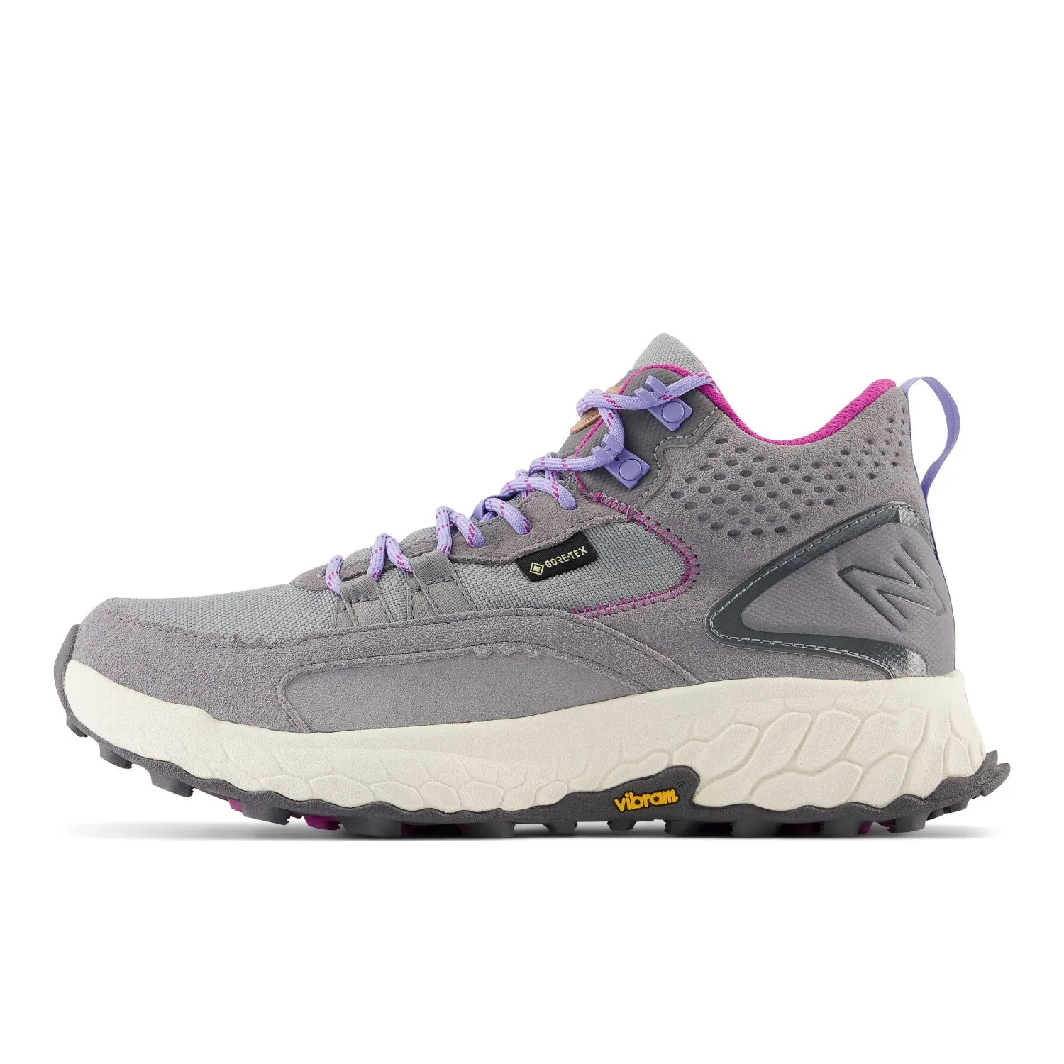 Women's New Balance Fresh Foam X Hierro Mid GTX Color: Steel with Castlerock and Magenta