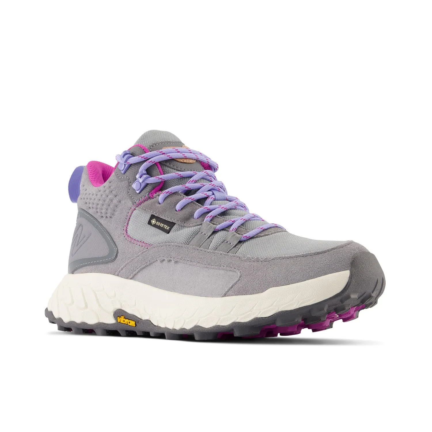 Women's New Balance Fresh Foam X Hierro Mid GTX Color: Steel with Castlerock and Magenta