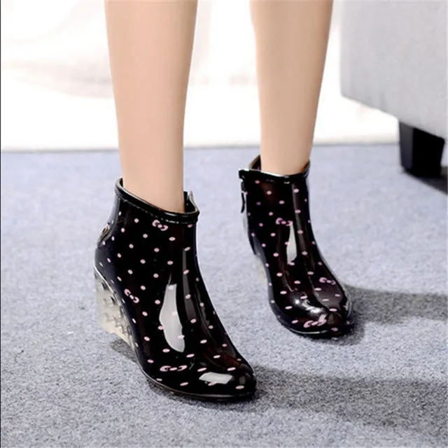 Women's short rainboots high heel plus cotton disassembly water shoes slip-resistant wedges shoes plus velvet single boots